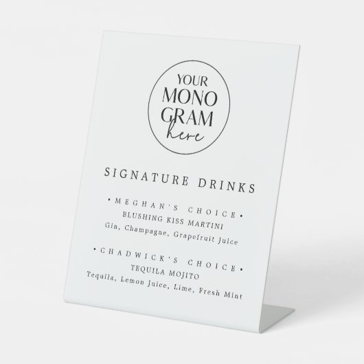MEGHAN Monogram Minimale bruiloft Signature Drink Reclamebord Met Voetstuk (Voorkant)