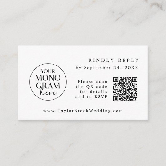 MEGHAN Monogram QR Zwart Wit Trouwen RSVP Kaarten (Voorkant)