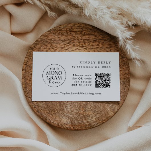 MEGHAN Monogram QR Zwart Wit Trouwen RSVP Kaarten