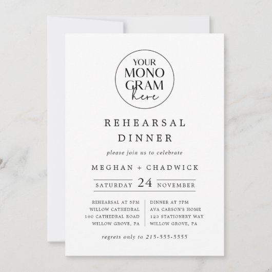 MEGHAN Monogram Zwart Wit Boho repetitie diner Kaart (Voorkant)