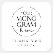 MEGHAN Monogram Zwart Wit Boho Wedding Dank u Vierkante Sticker (Voorkant)