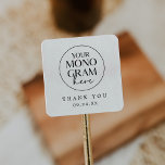 MEGHAN Monogram Zwart Wit Boho Wedding Dank u Vierkante Sticker<br><div class="desc">Deze monogram zwart-wit boho bruiloft dankjewel stickers van het Meghan Collectie zijn ideaal voor een gepersonaliseerde bruiloft receptie. Geef uw bruiloft een premium branded look door uw aangepaste bruiloft monogram of kam te uploaden naar de eenvoudig te gebruiken sjablonen in het MEGHAN Collectie van Fresh & Yummy Paperie. Verander eenvoudig...</div>