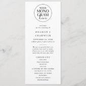 MEGHAN Monogram Zwart Wit Eenvoudig Modern Huwelij Programmakaart (Voorkant)