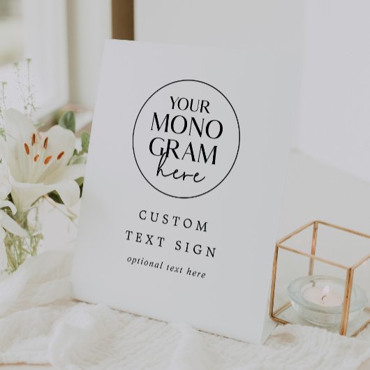 MEGHAN Monogram Zwart Wit Modern Custom Wedding Reclamebord Met Voetstuk