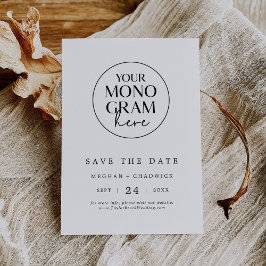 MEGHAN Monogram Zwart Wit Modern Elegant Huwelijk Save The Date
