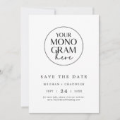 MEGHAN Monogram Zwart Wit Modern Elegant Huwelijk Save The Date (Voorkant)