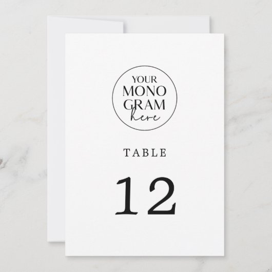 MEGHAN Monogram Zwart Wit Trouwtafel Nummers Kaart (Achterkant)