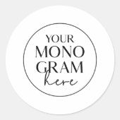 MEGHAN Zwart Wit Moderne Klassieke Trouwmonogram Ronde Sticker (Voorkant)