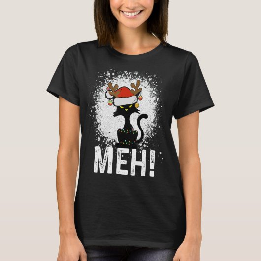 Meh Black Cat Kerstmis, grappige anticasat T-shirt (Voorkant)