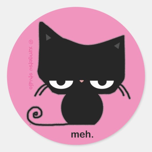 Meh Cat Sticker op Roze (Voorkant)