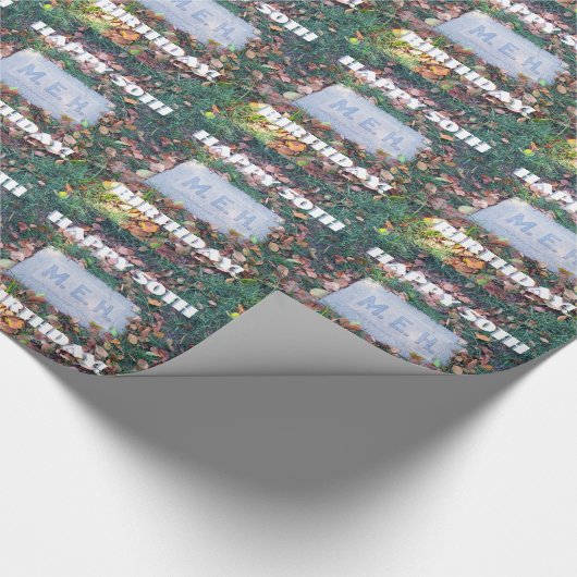 Meh Gravestone Morbid Humor Funny Custom Birthday Cadeaupapier (Hoek)