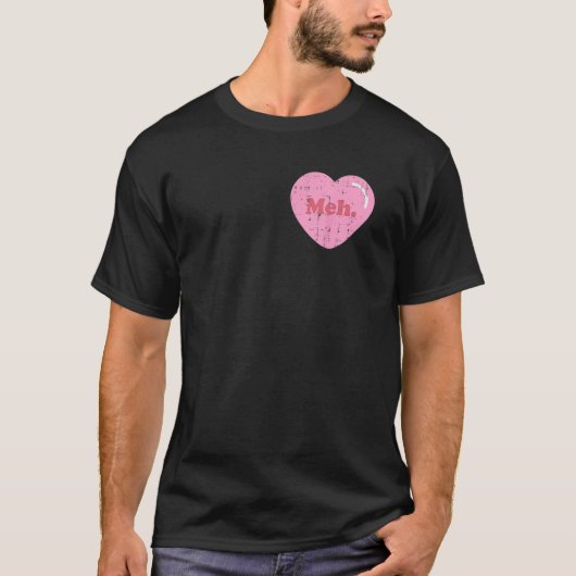 Meh Heart Pocket Funny Anti-Valentijnsdag Single T-shirt (Voorkant)