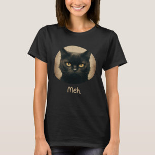 Meh kat sarcastisch chagrijnig zwart pluizig katje t-shirt
