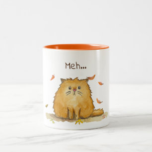 Meh.../ Zad Waterverf kat met herfst lekt Tweekleurige Koffiemok