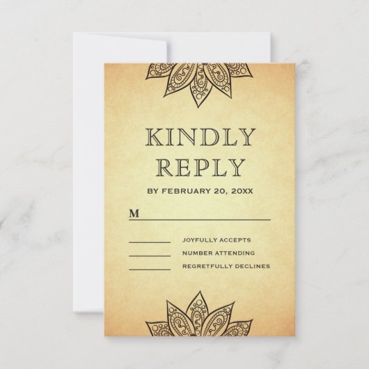  Mehendi Henna Indiase bruiloft RSVP Kaartje (Voorkant)