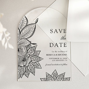 Mehendi Henna Indiase Trouwdag Save the Date Acryl Uitnodigingen
