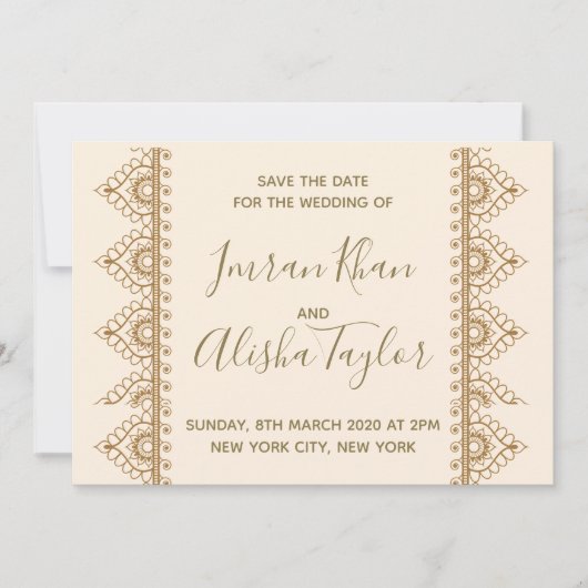 Mehendi Indian Wedding Save the date hamsa Henna (Voorkant)