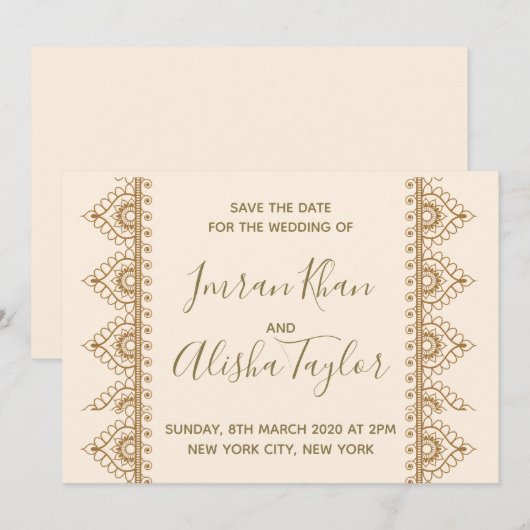 Mehendi Indian Wedding Save the date hamsa Henna (Voorkant / Achterkant)