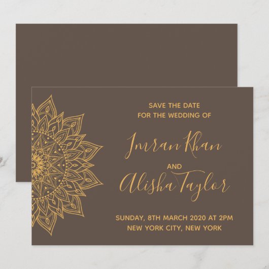 Mehendi Indian Wedding Save the date hamsa Henna (Voorkant / Achterkant)