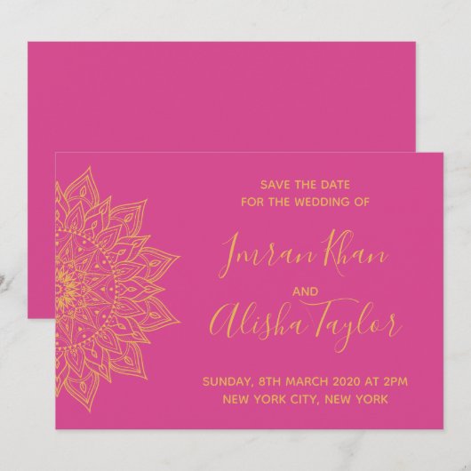 Mehendi Indian Wedding Save the date hamsa Henna (Voorkant / Achterkant)