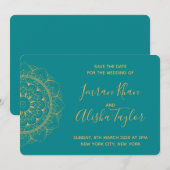 Mehendi Indian Wedding Save the date hamsa Henna (Voorkant / Achterkant)