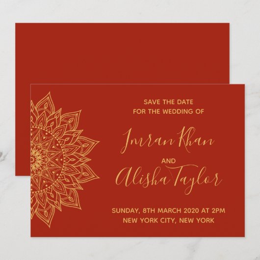 Mehendi Indian Wedding Save the date hamsa Henna (Voorkant / Achterkant)