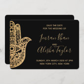 Mehendi Indian Wedding Save the date hamsa Henna (Voorkant / Achterkant)