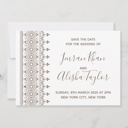 Mehendi Indian Wedding Save the date hamsa Henna (Voorkant)