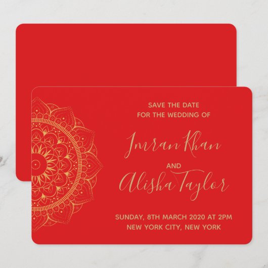 Mehendi Indian Wedding Save the date hamsa Henna (Voorkant / Achterkant)