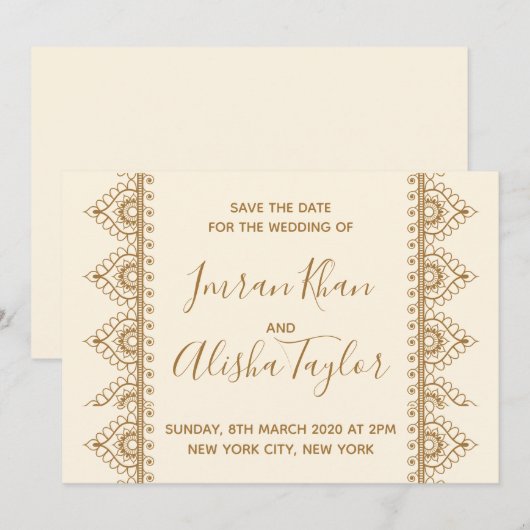Mehendi Indian Wedding Save the date Uitnodiging (Voorkant / Achterkant)