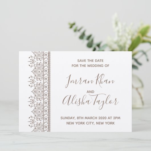 Mehendi Indiase Trouwdag Aankondiging hamsa Henna (Staand voorkant)