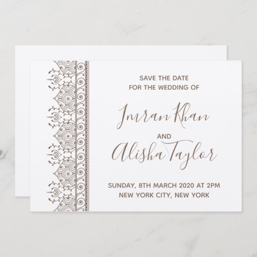 Mehendi Indiase Trouwdag Aankondiging hamsa Henna (Voorkant / Achterkant)