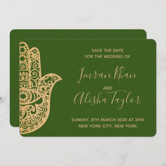 Mehendi Indiase Trouwdag Aankondiging hamsa Henna (Voorkant / Achterkant)