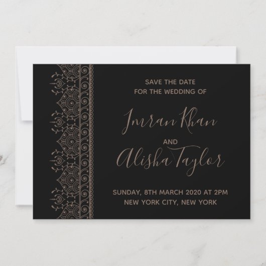 Mehendi Indiase Trouwdag Bewaar de datum hamsa Hen Save The Date (Voorkant)