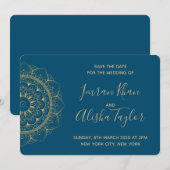 Mehendi Indiase Trouwdag Bewaar de datum hamsa Hen Save The Date (Voorkant / Achterkant)