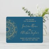 Mehendi Indiase Trouwdag Bewaar de datum hamsa Hen Save The Date (Staand voorkant)