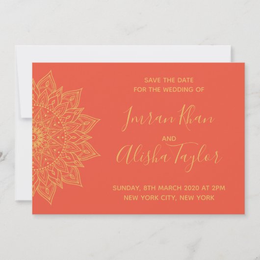 Mehendi Indiase Trouwdag Bewaar de datum hamsa Hen Save The Date (Voorkant)