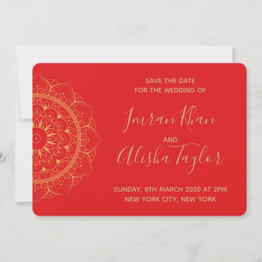 Mehendi Indiase Trouwdag Bewaar de datum hamsa Hen Save The Date (Voorkant)