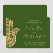 Mehendi Indiase Trouwdag Bewaar de datum hamsa Hen Save The Date (Voorkant / Achterkant)