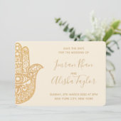 Mehendi Indiase Trouwdag Bewaar de datum hamsa Hen Save The Date (Staand voorkant)