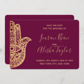 Mehendi Indiase Trouwdag Opslag datum hamsa Henna Save The Date (Voorkant / Achterkant)