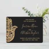 Mehendi Indiase Trouwdag Uitnodiging hamsa Henna (Staand voorkant)