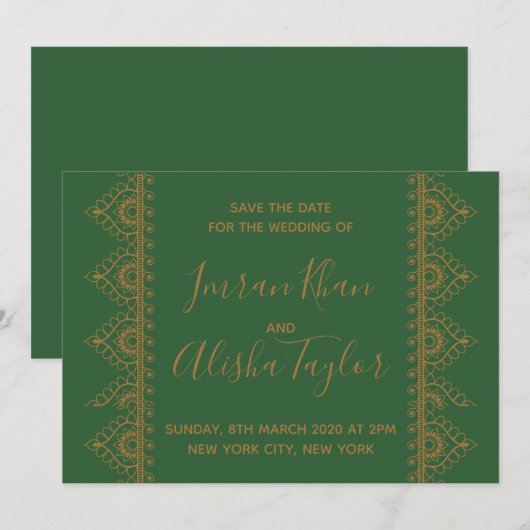 Mehendi Indische Trouw Uitnodiging Save the date (Voorkant / Achterkant)