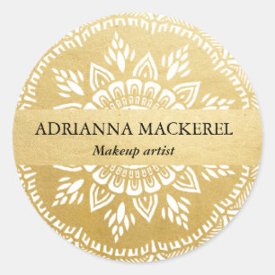 Mehendi Mandala Floral Pattern Faux Gold Foil  Ronde Sticker