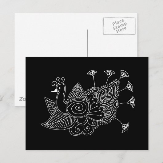 Mehendi Peacock Briefkaart (Voorkant / Achterkant)