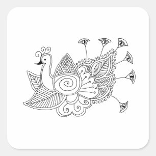 Mehendi Peacock Vierkante Sticker