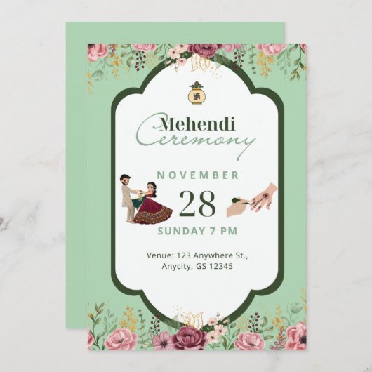 Mehendi Uitnodiging (Voorkant / Achterkant)