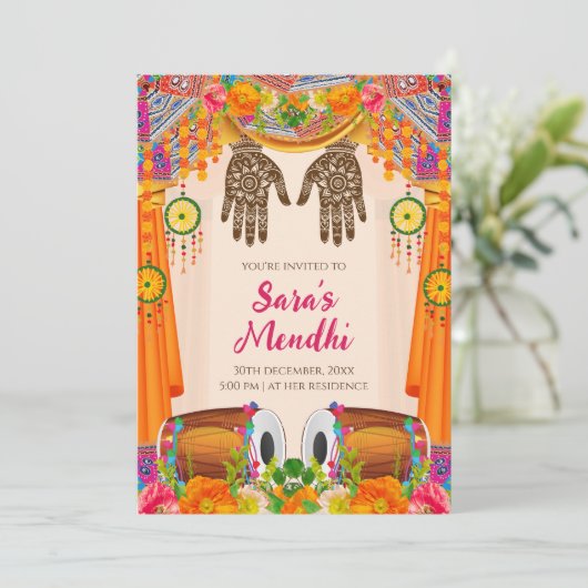 Mehendi uitnodiging Digitale Mehndi uitnodiging (Staand voorkant)