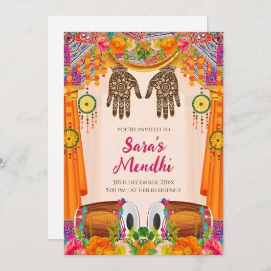 Mehendi uitnodiging Digitale Mehndi uitnodiging (Voorkant / Achterkant)