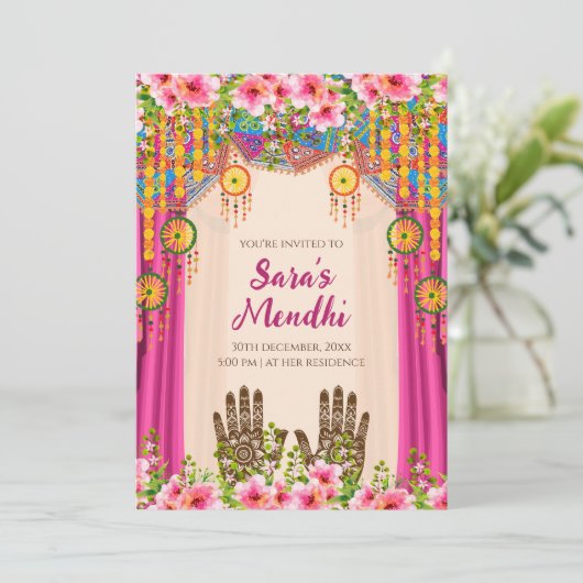 Mehendi uitnodiging Digitale Mehndi uitnodiging (Staand voorkant)